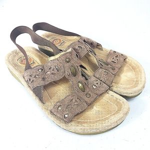 Earth Spirit Leather Beaded Sandals Brown Comfort